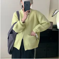 ＜在庫処分＞レディース ニットカーディガン ダブルファスナー ゆったり イエロー　in1