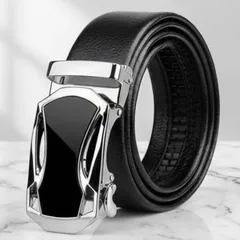 【快適なフィット感】オートロック式 メンズベルト 穴なし 無段階調整 黒×シルバー ビジネス カジュアル