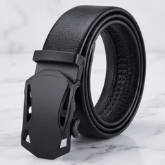 【快適なフィット感】オートロック式 メンズベルト 穴なし 無段階調整 黒×黒 ビジネス カジュアル