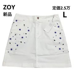G512 新品 ZOY ゾーイ スカート ゴルフ ゴルフウェア レディース L 40 ストレッチ 春 夏 秋 インナー付き 花柄 刺繍 ホワイト デニム かわいい 可愛い おしゃれ お洒落 C1921