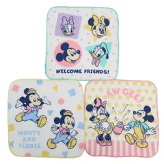 【メール便】ミッキー＆フレンズ ハンカチタオル プチタオル3枚組 アラウンド ディズニー 入園入学準備雑貨 キャラクター グッズ 