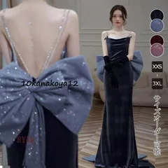 カラードレス ウェディングドレス ベロア ソフトマーメイド ノースリーブ リボン ブルー ワインレッド パーティードレス イブニングドレス