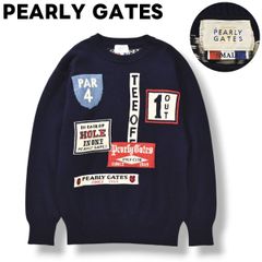 【定番】 日本製 パーリーゲイツ PEARLY GATES ゴルフ デザイン ウール ニット セーター クルーネック ミドルゲージ S ネイビー スポーツ カジュアル ウェア タウンユース レジャー メンズ