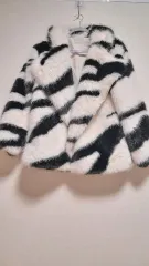 ブラック/アイボリー ストライプ ファー ジャケット 冬 暖かい