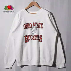 90s USA製 OHIO STATE スウェット XL ホワイト レッド フルーツオブザルーム FRUIT OF THE ROOM オハイオ ヴィンテージ Vintage カレッジ ラグラン オハイオ ストリート 白 古着 L601