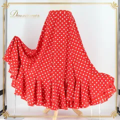 フラメンコ 衣装 ファルダ スカート 赤 水玉 白 ホワイト ボランテ フリル レッスン レトロ レッド系 ホワイト系 フレア スカート ダンス 衣装 レトロスタイル パーティ ファッション レディース フリル付き おしゃれ かわいい