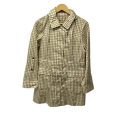 COURREGES(クレージュ) コート サイズ38 M レディース美品  ベージュ×白 チェック柄/フード取外し可/春・秋物/長袖