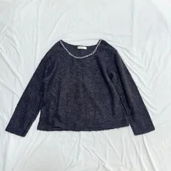 ikka　イッカ　長袖　羊毛混ニットカットソー　トップス　Lサイズ　ネイビー　送料無料✨