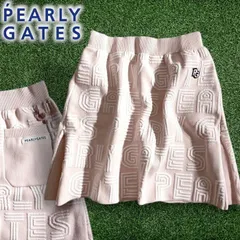 PEARLY GATES パーリーゲイツ ゴルフ 14Gニット 立体ロゴ柄 総柄 ストレッチ ミニスカート ニットスカート ゴルフウェア レディース 055-2134218 定価3万 ライトピンク ▲034▼50610w10