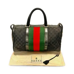 GUCCI グッチ オールドグッチ シェリーライン GGキャンバス レザー ボストンバッグ ブラック