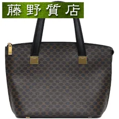 (美品)セリーヌ CELINE マカダムトートバック ショルダー PVC×レザー 黒 茶 ゴールド金具 8286