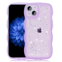 傷防止背面 滑り止め 薄型 指紋防止 tpuソフトケース ストラップホール付き かわいい スマホケース キラキラ アイホン15プラス クリア カバー ケース (パープル Plus iPhone15 15 Plus iPhone 6.7) YUYIB
