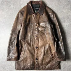 00s Eddie Bauer 中綿 ライナー 本革 レザー カーコート M / 00年代 オールド ジャケット エディーバウアー ブラウン 革ジャン