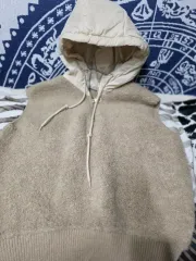 フリース フード ニット ベスト アイボリー