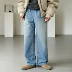 オーバーサイズ含む メンズ サンドウォッシュ ロング丈 バンド ワイド デニム 3COLOR