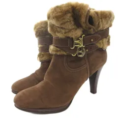 銀座かねまつ GINZA Kanematsu ブーティ ショートブーツ ファー付 スエード バックル 24.5cm 茶 ブラウン /GV
