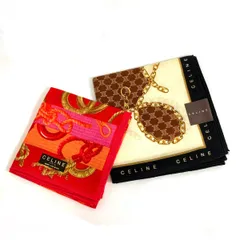 CELINE セリーヌ ハンカチ2枚セット  マカダム柄＆サークル柄    レッド/ベージュ レディース / 240001185264