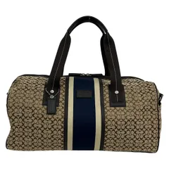 COACH(コーチ) ボストンバッグ シグネチャージャガードストライプ ロールダッフル F70770 カーキ×ネイビー×ダークブラウン レザー