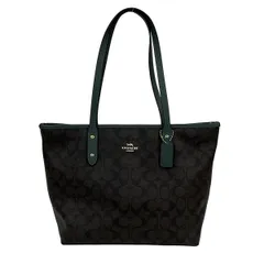 COACH(コーチ) トートバッグ美品  シグネチャー柄 F32191 ダークブラウン×ダークグリーン レザー