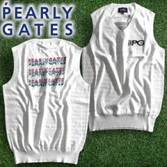 PEARLY GATES パーリーゲイツ ゴルフ 光栓50 サマーニット バックロゴ ボーダー調 ストレッチ Vネック ニットベスト ゴルフウェア レディース 055-2273802 定価2.4万 ホワイト▲027▼50820w06