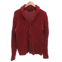 デザインワークス DESIGNWORKS ショールカラーカーディガン ニット ウール 48 長袖 厚手 ストライプ 赤 レッド /GV