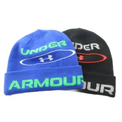 アンダーアーマー UNDER ARMOUR ニット帽 まとめ 2点セット ビーニー キャップ ロゴ 青 ブルー 黒 ブラック /GV