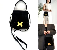 良品　レア　希少　CELINE セリーヌ　トリオンフ　スエード　2way　ハンドバッグ ショルダーバッグ　ブラック　マカダム　レザー　セリーヌ期　名品　TRIOMPHE ロック