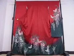 MP-00210  豪華振袖　花蝶文　藤花房　暈し染め　金銀彩　正絹　逸品