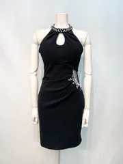 2194 Tika ティカ キャバクラ ドレス ミニ ホルターネック タイト シースルー ストレッチ ビジュー パール 二次会 パーティー キャバドレス M