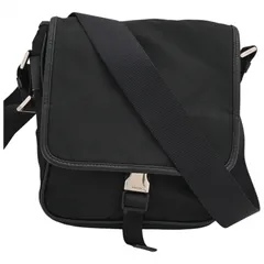 プラダ ロゴプレート ナイロン ショルダーバッグ ブラック シルバー金具 Bランク pr9924vn