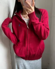 Polo ラルフローレン コットン レッドCOLOR サイドライン ニット ジップアップ