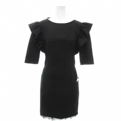 ザラ ベーシック ZARA BASIC タグ付き ワンピース M 黒 ブラック フリル袖 七分袖 レーストリム /YJ ■GY58