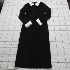 ◇ Θ ジュノア JUNOAH バイカラーカラー長袖ワンピース ブラック系 Lサイズ レディース E  【1512220021912】