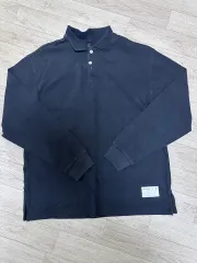 (M) カーキ ピケ L/S ポロ Tシャツ ブラック