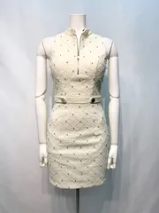 2192 ROSE de  FLEURS Glossy ローブドフルールグロッシー キャバクラ ドレス ミニ ワンピース ノースリーブ タイト ストレッチ ストーン フロントジップ 二次会 パーティー キャバドレス S