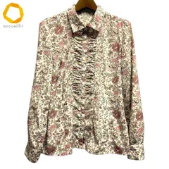 #ax レリアン Leilian シャツ・ブラウス 9 白 ピンク マルチ 花柄 日本製 レディース [986459] k01