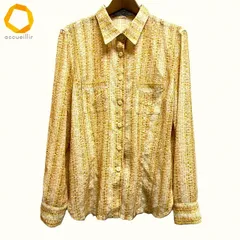 #a レリアン Leilian シャツ・ブラウス 9 黄色 オレンジ マルチ ストライプ 日本製 レディース [986460] k01