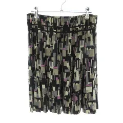 ピンクムスー pink mousseux スカート ひざ丈 フレア サイドファスナー 総柄 38 ベージュ 黒 ブラック ボトムス /HH