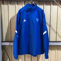 1676 adidas ナイロンジャケット ブルー L アディダス 刺繍ロゴ フルジップ スポーツ 古着卸 アメリカ仕入