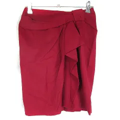 ジャスグリッティー JUSGLITTY スカート タイト ひざ丈 スリット フリル バックファスナー 薄手 ウール 無地 0 赤 レッド ボトムス /T2
