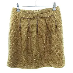 ロペピクニック ROPE Picnic スカート フレア ミニ スリット バックファスナー タック リボン 薄手 ツイード 36 ベージュ ボトムス /T2