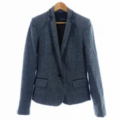 ザラ ベーシック ZARA BASIC テーラードジャケット 長袖 シングル 切替 肩パッド チェック XS グレー アウター /TYM