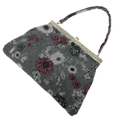 京やO266 和装バッグ 和洋兼用 ビーズバッグ ビーズ刺繍 高級着物バッグ アンティーク ヴィンテージ 薔薇 菊 花文様 ハンドバッグ 総刺繍のビーズ細工  結婚式 成人式 着物用バッグ 正装用 礼装用 留袖 色留袖 振袖 訪問着 附下 色無地 小紋 紬