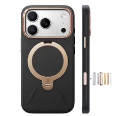 TORRAS iPhone 17 Pro 用 ケース【新感覚レザー・スキンタッチ】Ostand Q3 レザートーン MagSafe対応 リング スタンド 360°定点回転 縦横両対応 マグネット搭載 革 カメラコントロールボタン 米軍規格