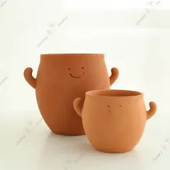 N0402 【1個】サイズが選べる　顔付き手付き 素焼き鉢 植木鉢 陶器鉢 多肉 植物 鉢植え 激安 レア インテリア プレゼント 海外 盆栽 おすすめ プランター 人気 デザイン