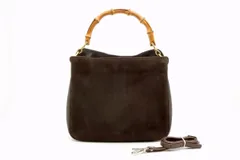オールド グッチ ヴィンテージ 2way ショルダー ハンドバッグ バンブーハンドル スエードレザー 茶 ブラウン GUCCI 5205h