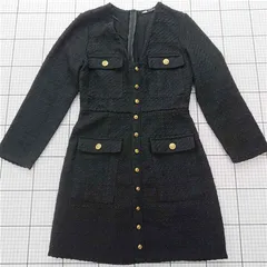 ◇ ⊇ ザラ ZARA 2157/224/800 ツイードワンピース ブラック系 XS レディース E  【1601070002599】