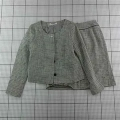 ◇ Θ ナチュラルビューティーベーシック ツイードノーカラージャケット スカートセットアップ グレー系 レディース M E  【1601070004005】