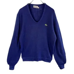 70s80sアイゾッドラコステIzodLacoste糸巻きタグアクリルニットVネックセーターワニロゴワッペンワンポイント紺ネイビーY2Kレトログランパコアアメトラゆるダボオーバーサイズvintageヴィンテージ51122
