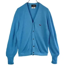 70s80sアイゾッドラコステIzodLacosteアクリルニットカーディガンセーター青ワニロゴワッペンワンポイント水色ライトブルーアメトラY2Kレトログランパコアvintageヴィンテージ51122